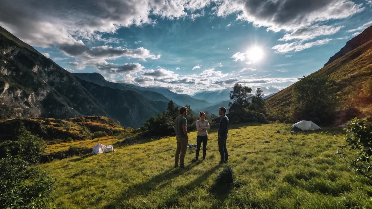 A vast green plateau under a cloudy sky, with majestic mountains on the horizon.